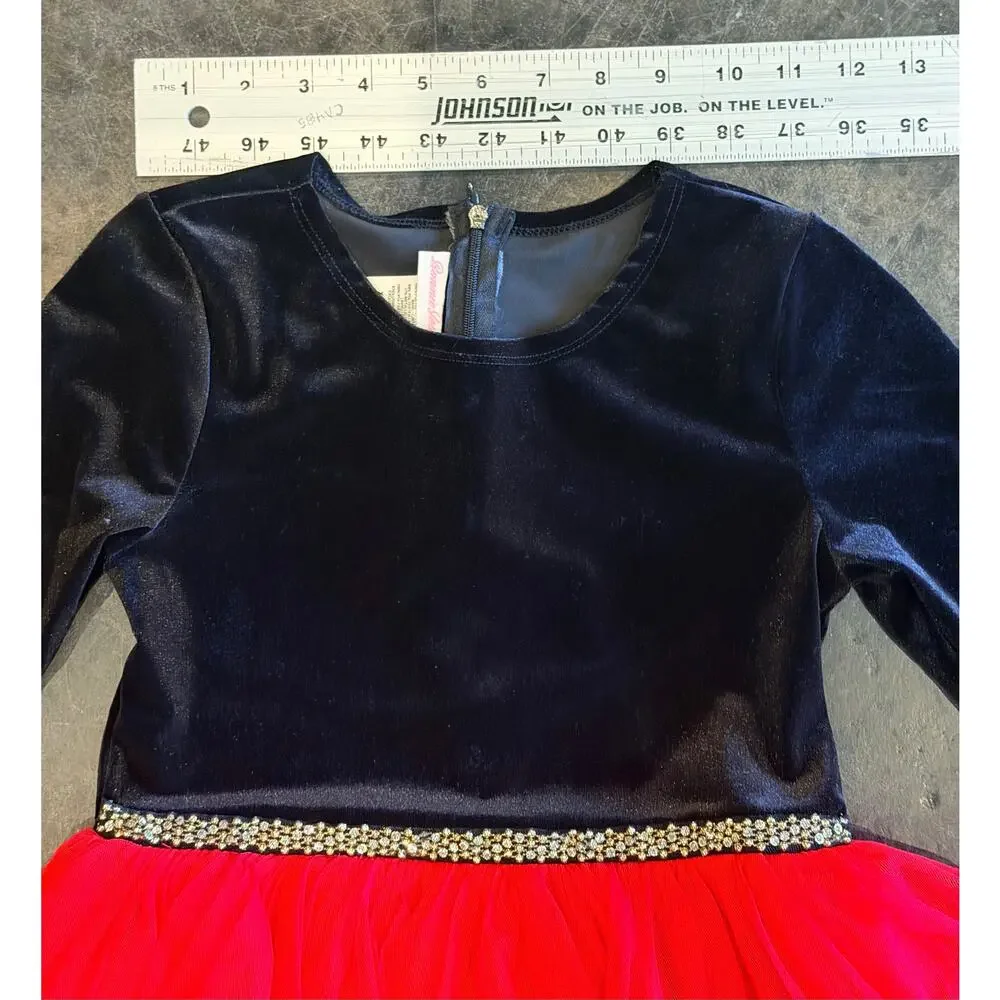 Bonnie Jean Red Velvet & Plaid Tiered Holiday Dress Girls New Christmas Size 8